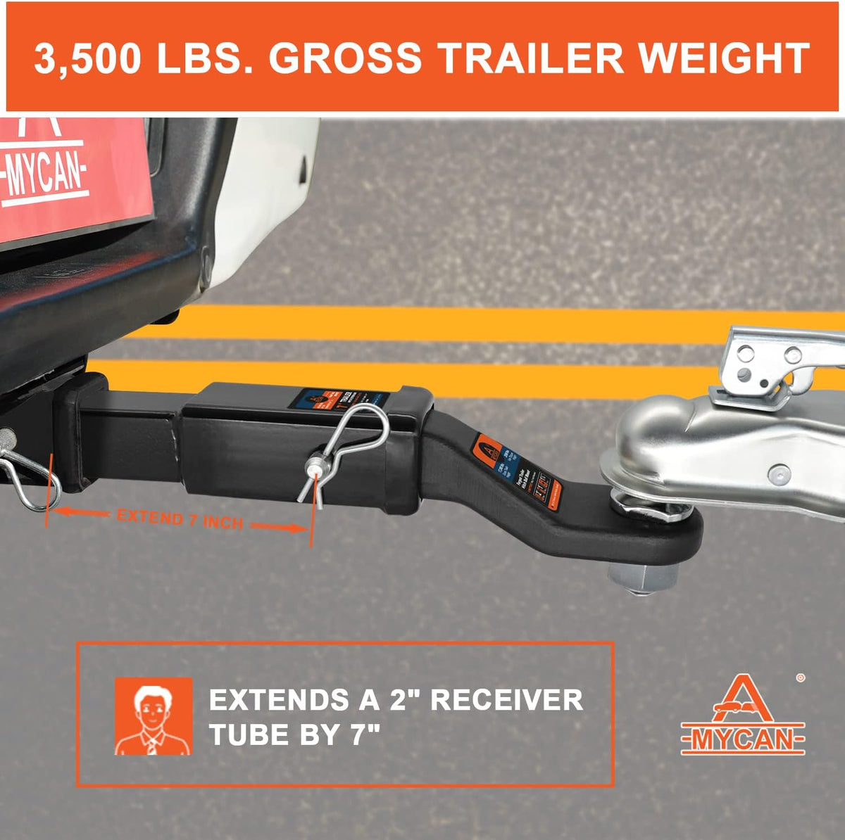 Hitch Extender 7 inch Trailer Extension for 2 inch Receiver Solid Shank 3500 lbs Pack of 2 A9265