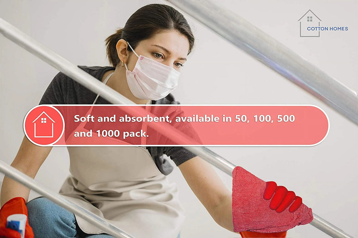 500 Pc Regenerated Cotton Multipurpose Cleaning Towels, 12 x 12 Inch, Red N207458