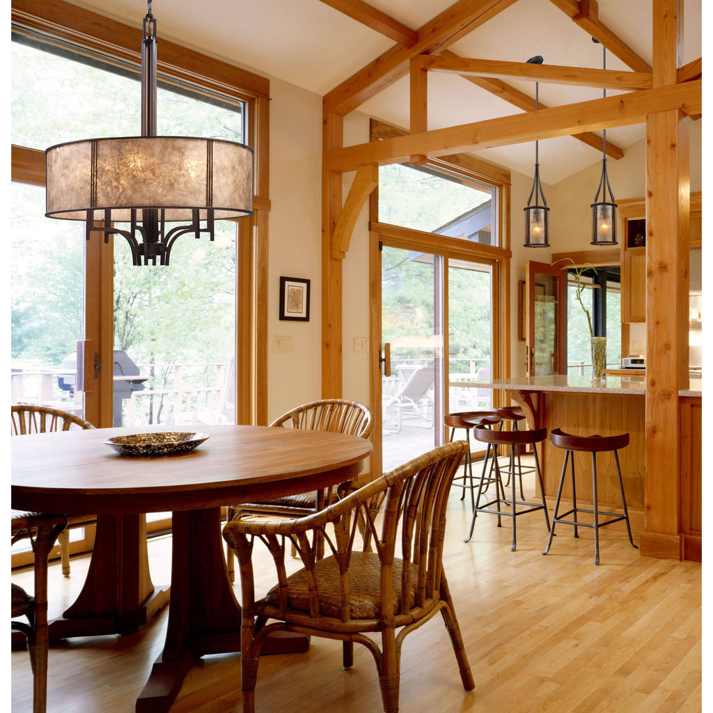 3-Light Semi-Flush in Aged Bronze & Tan Mica Shade L39993