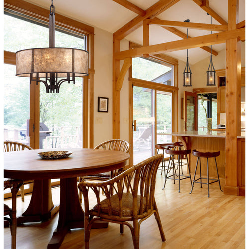 3-Light Semi-Flush in Aged Bronze & Tan Mica Shade L39993