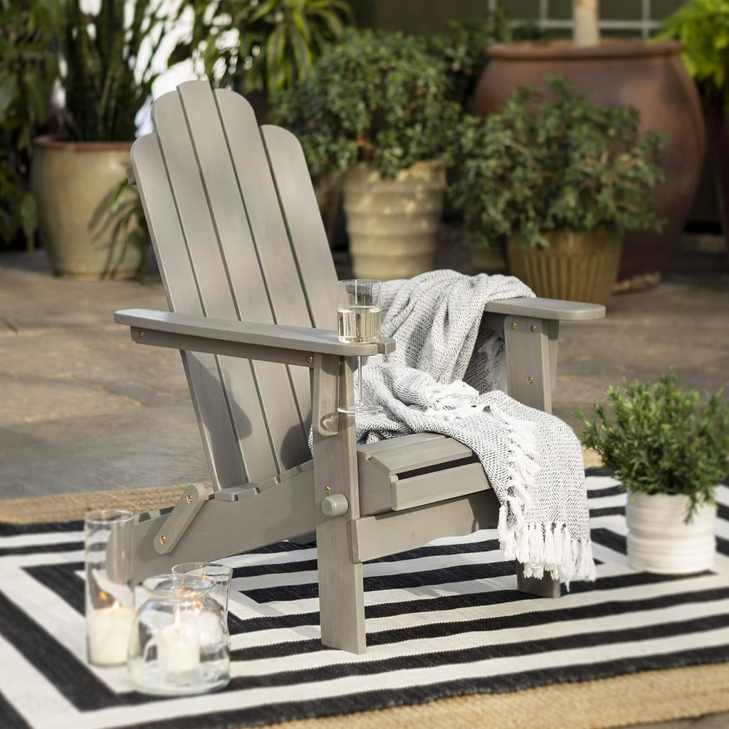 Navy Blue Wash Solid Acacia Wood Outdoor Folding Adirondack Chair U6694