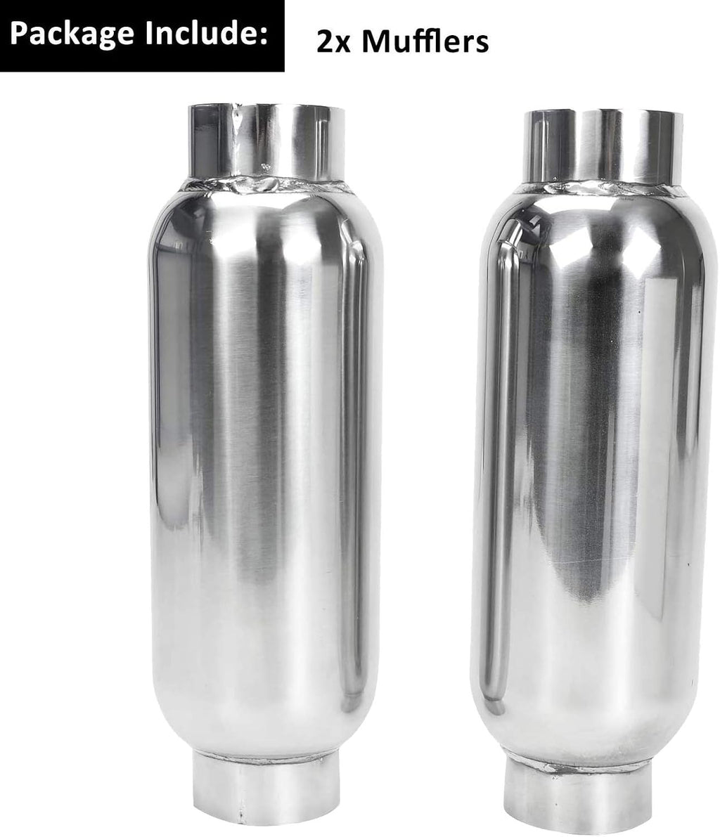 2.5 Inch Inlet 2.5 Inch Outlet Stainless Steel Weld-on Exhaust Muffler, Pair, 12 Overall Length U5682