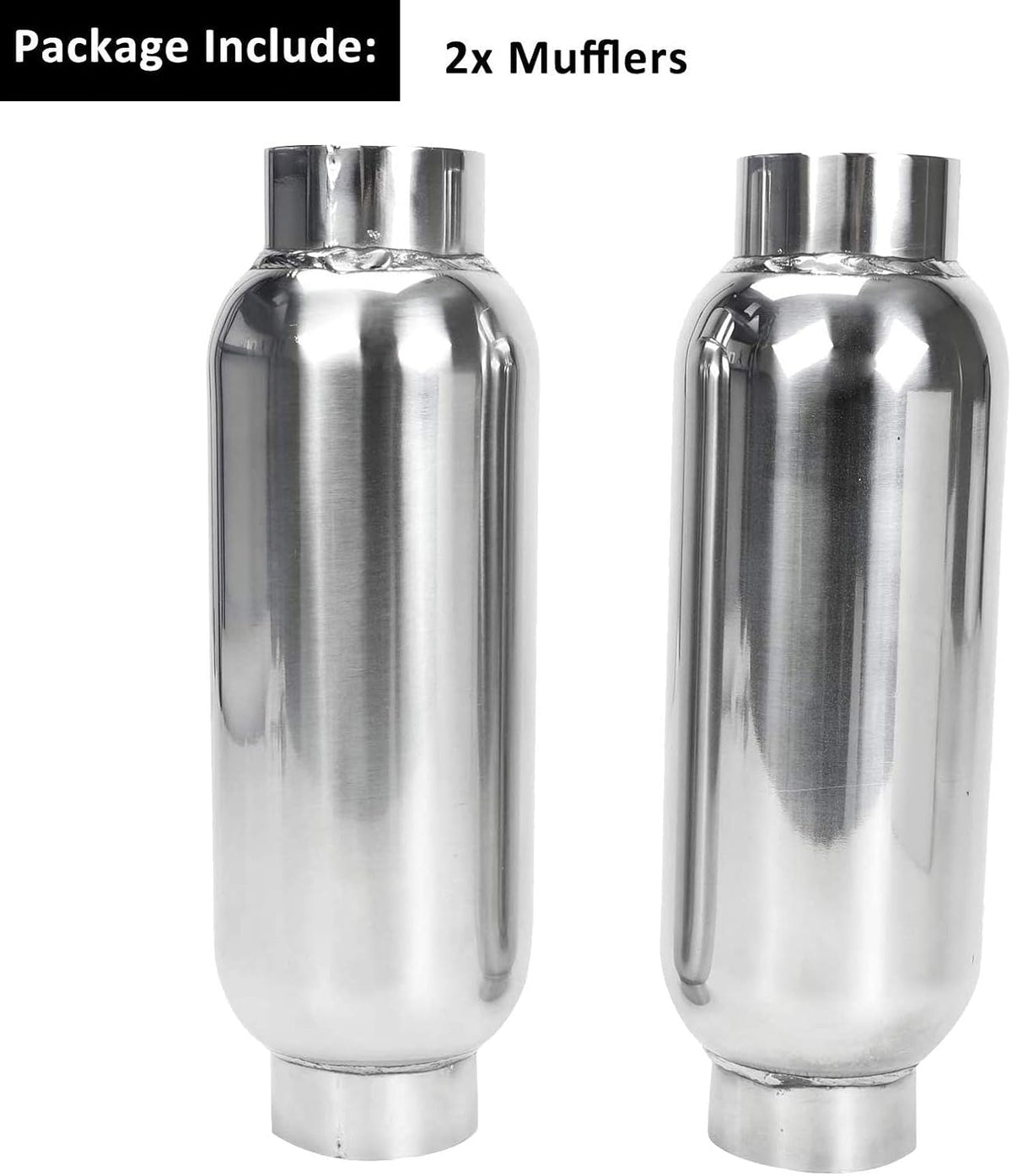 2.5 Inch Inlet 2.5 Inch Outlet Stainless Steel Weld-on Exhaust Muffler, Pair, 12 Overall Length U5682