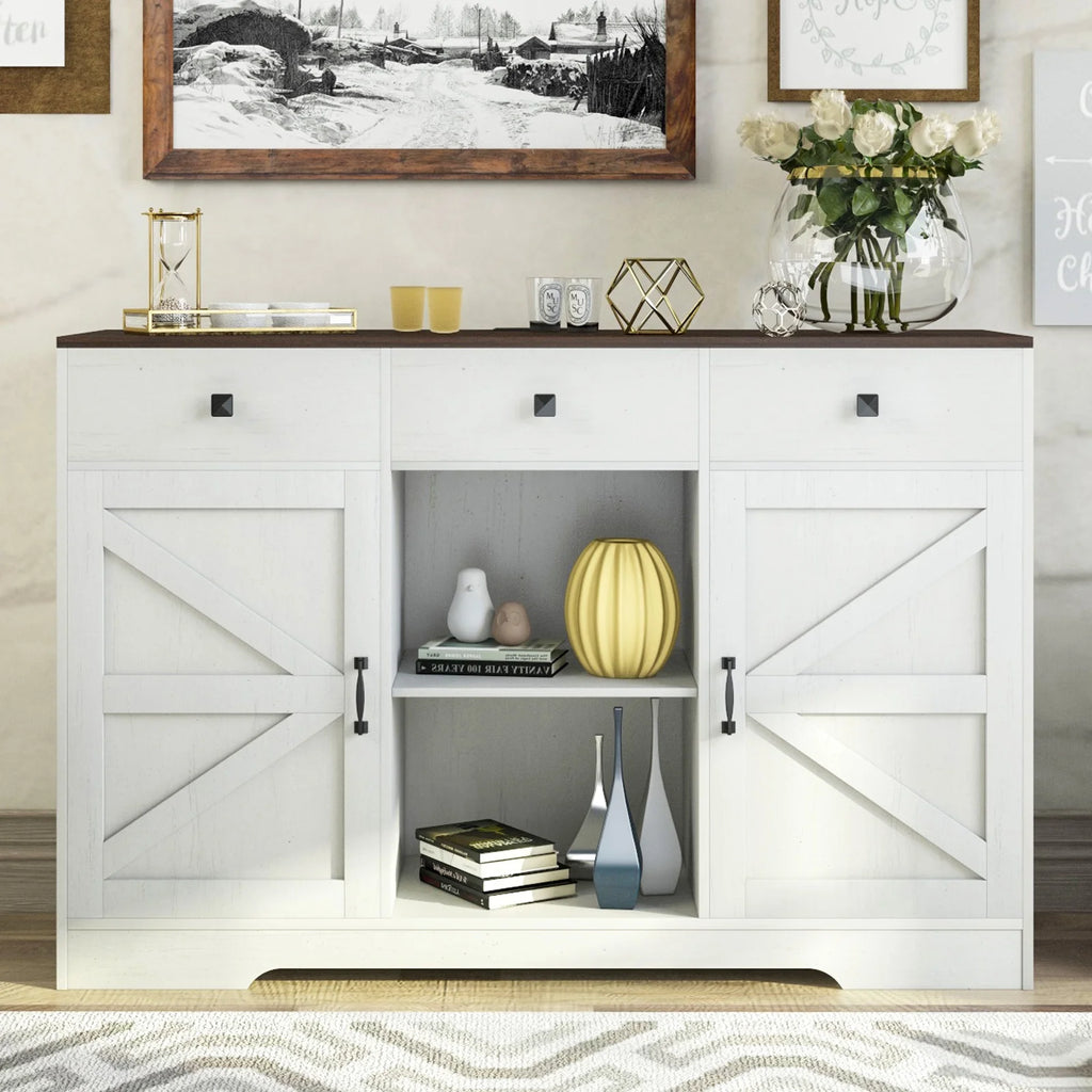 White 53" Wood Coffee Bar Cabinet with 3 Drawers C1790