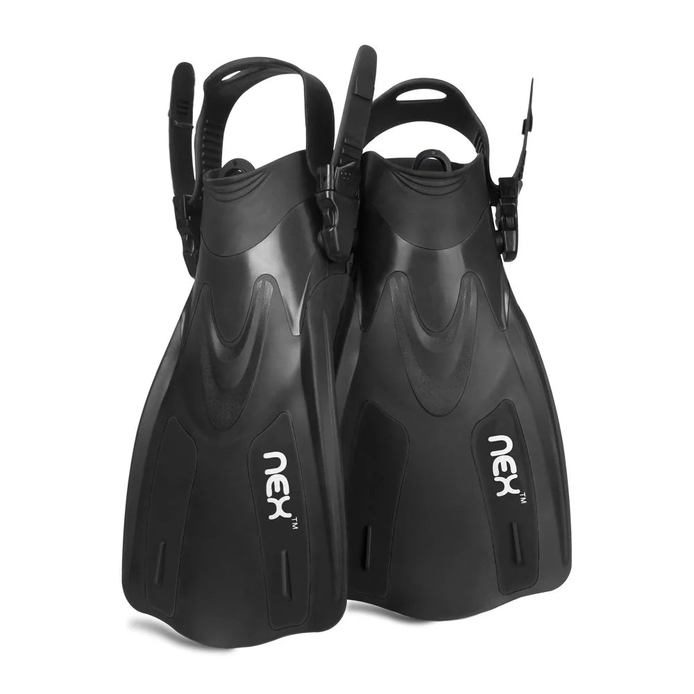 Adult Adjustable Snorkeling Diving Fin, Short Blade, 1 Pair, Black Small Size L4135