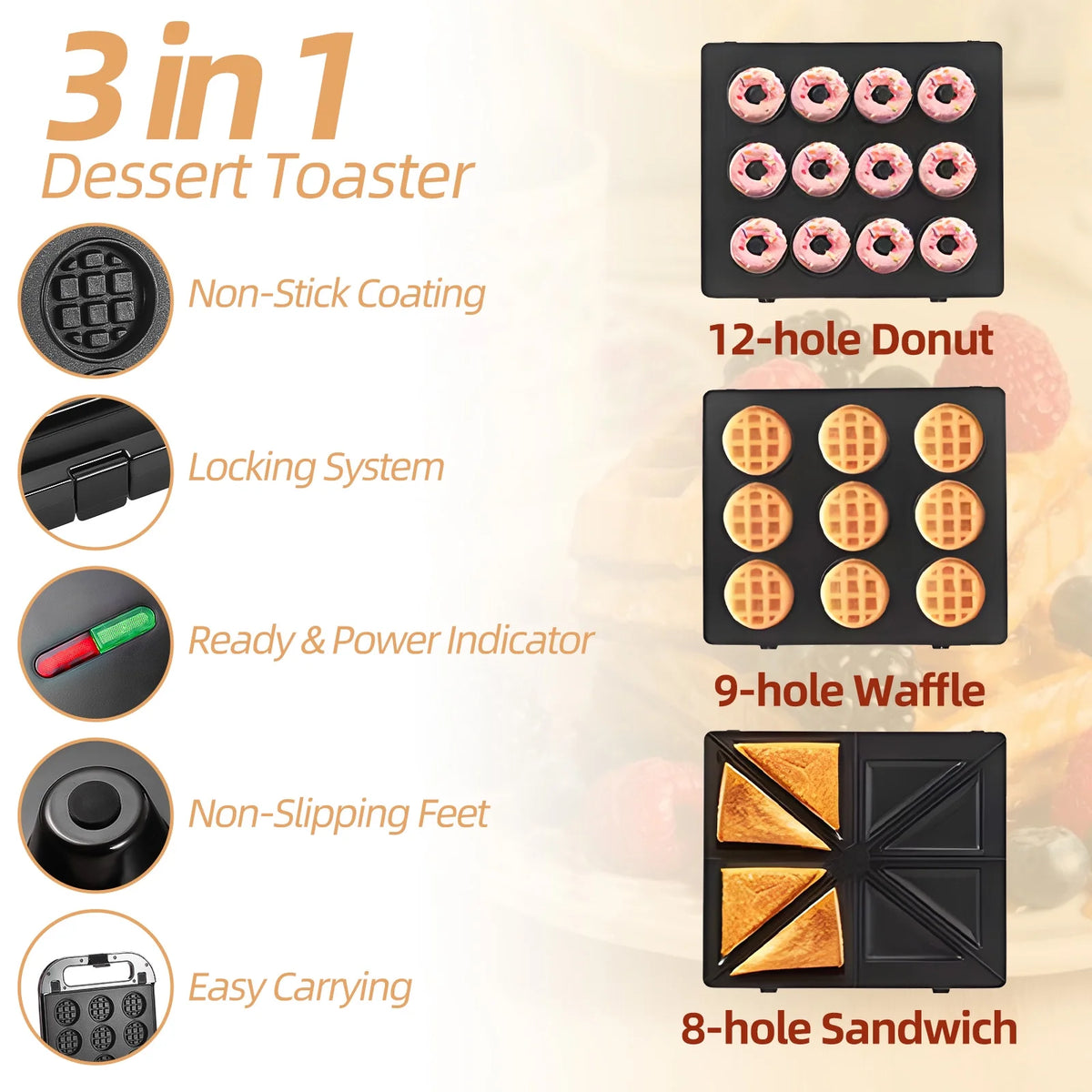 3-in-1 Nonstick Dessert Maker with Removable Plates F17448