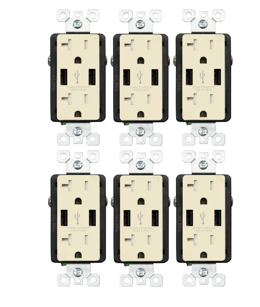 Light Almond 20-Amp Tamper Resistant USB Outlet (2-Pack) H564