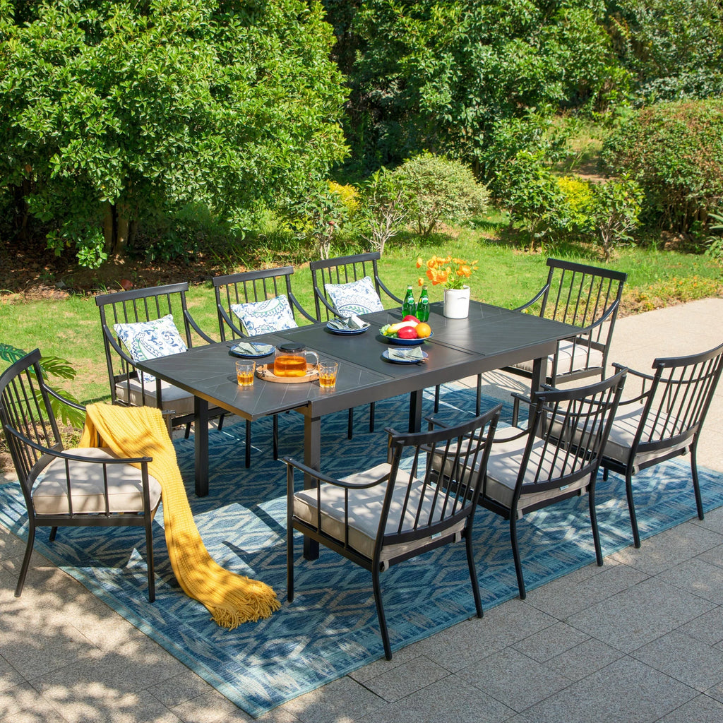 9-Piece Outdoor Dining Set with Extendable Table & Cushioned Chairs Y86697
