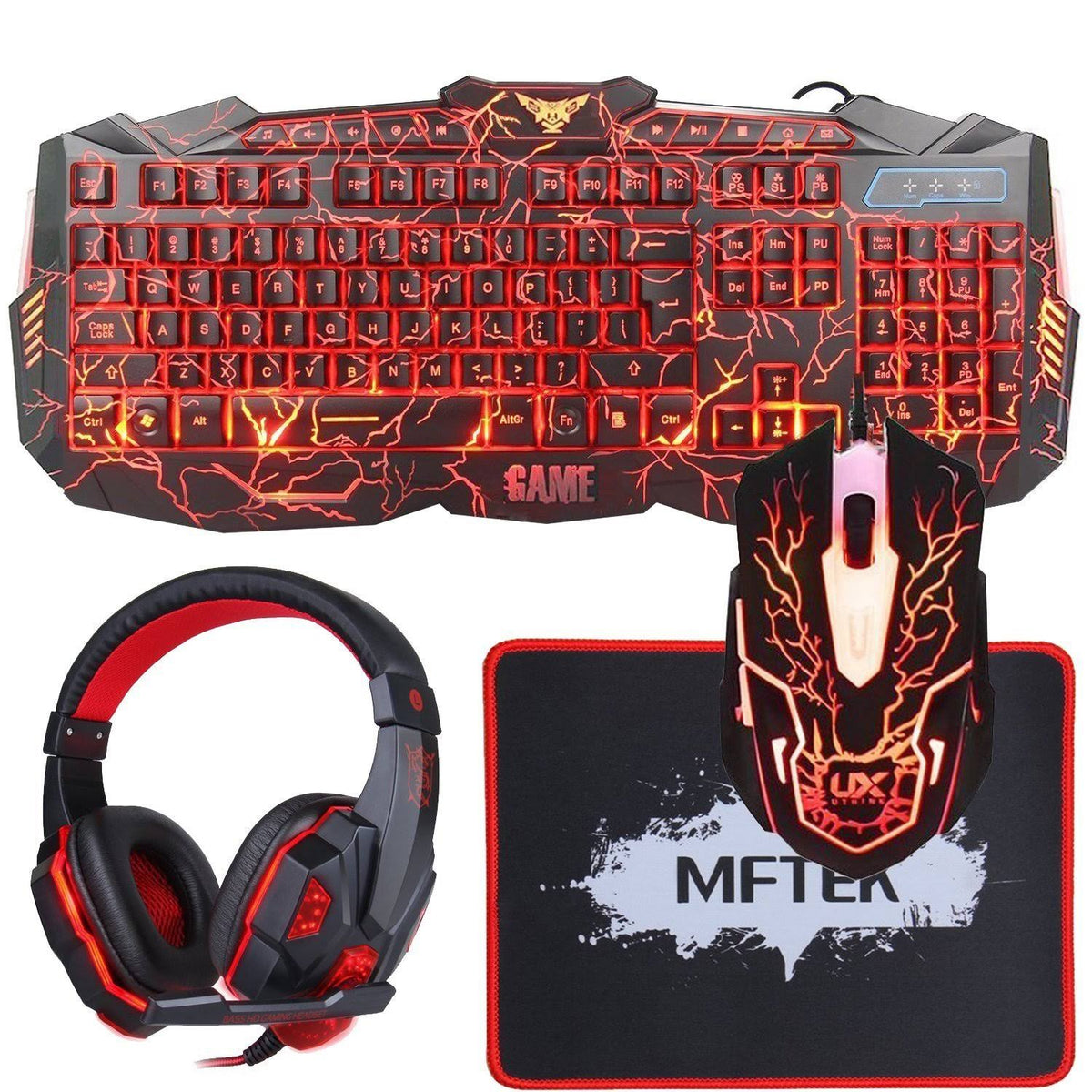 Wired Gaming Keyboard and Mouse Combo with LED Headset Set C132193