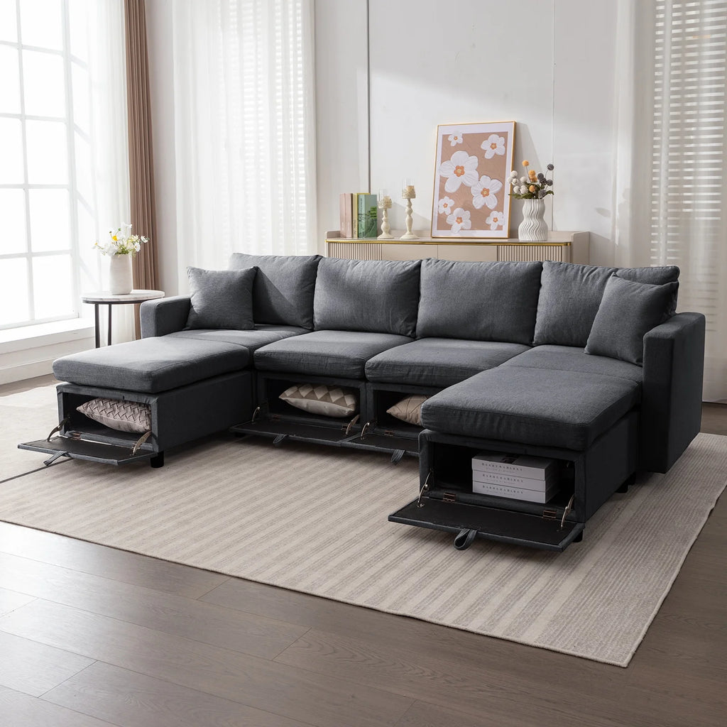 Dark Gray 6-Seater Modular Sectional Sofa with Storage Ottoman Q840369