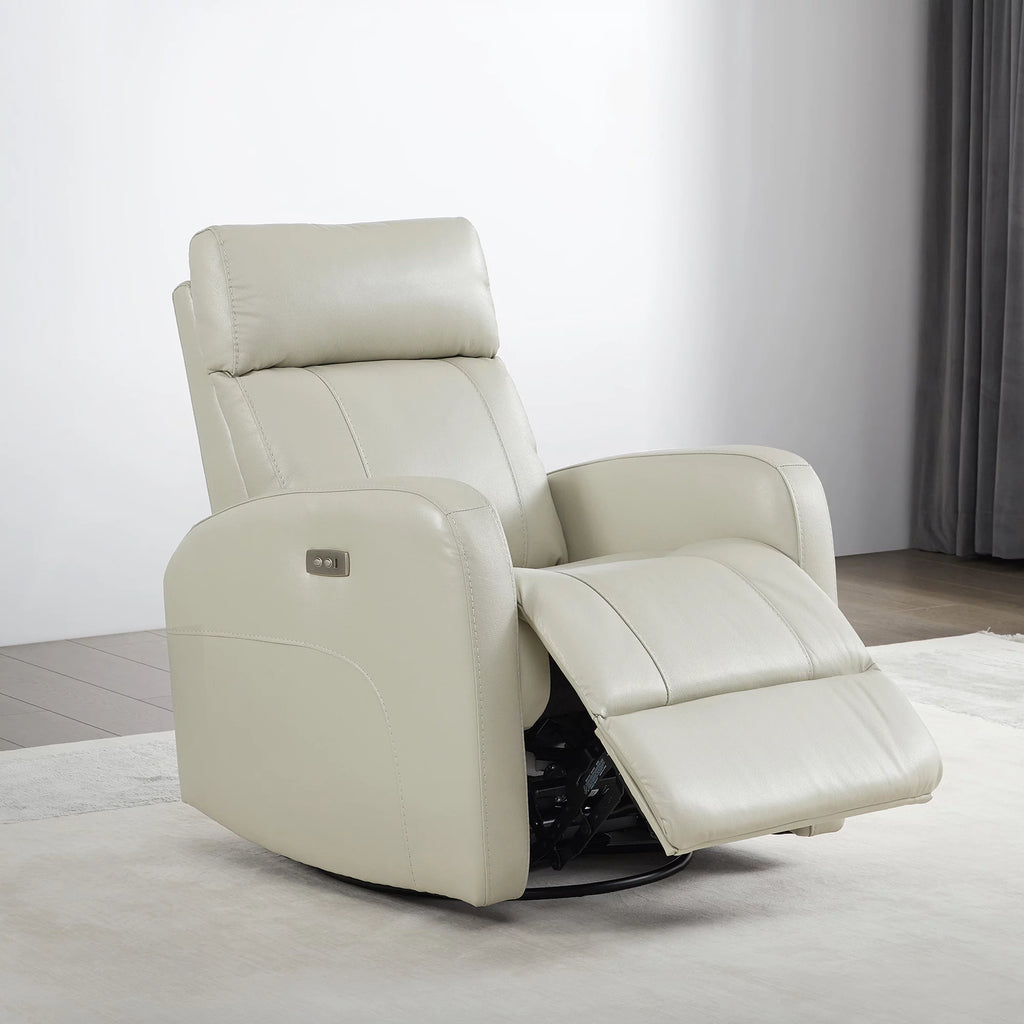 White Leather Power Swivel Glider Recliner X525731