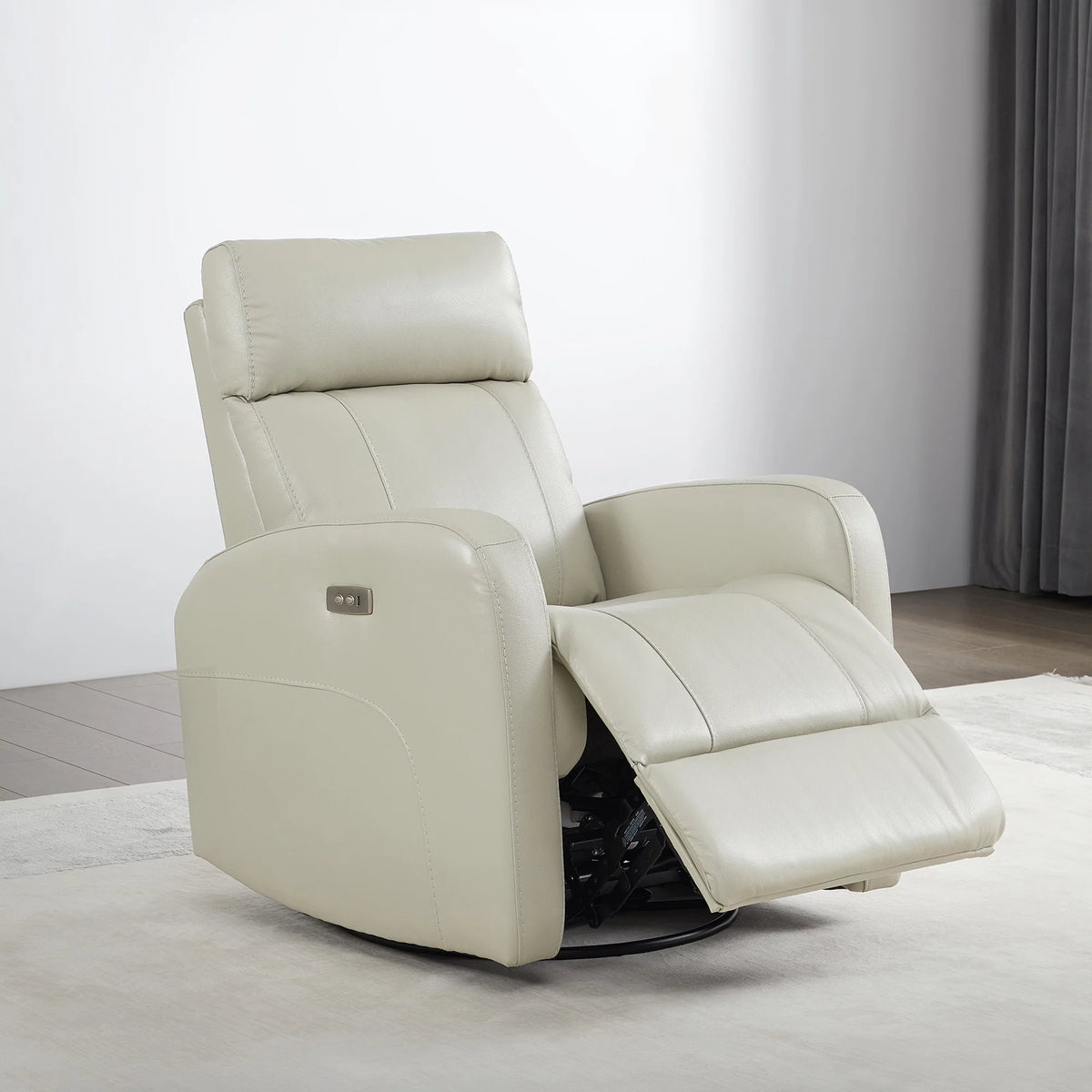 White Leather Power Swivel Glider Recliner X525731