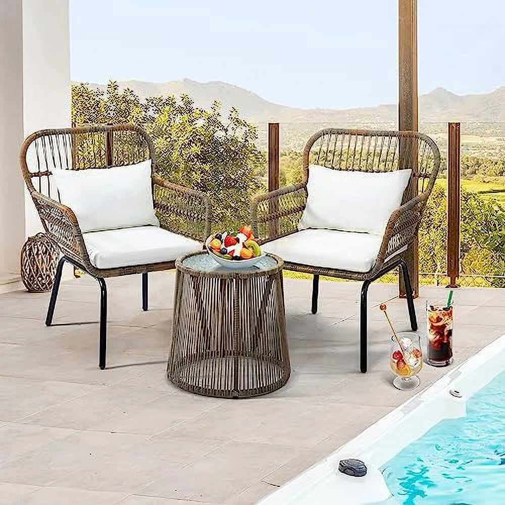 3 Pieces Rattan Wicker Bistro Set with Glass Top Table O7668