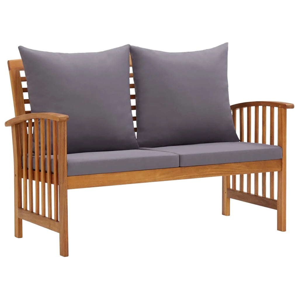 2 Piece Wooden Outdoor Conversation Set with Gray Cushion and Side Table U90117