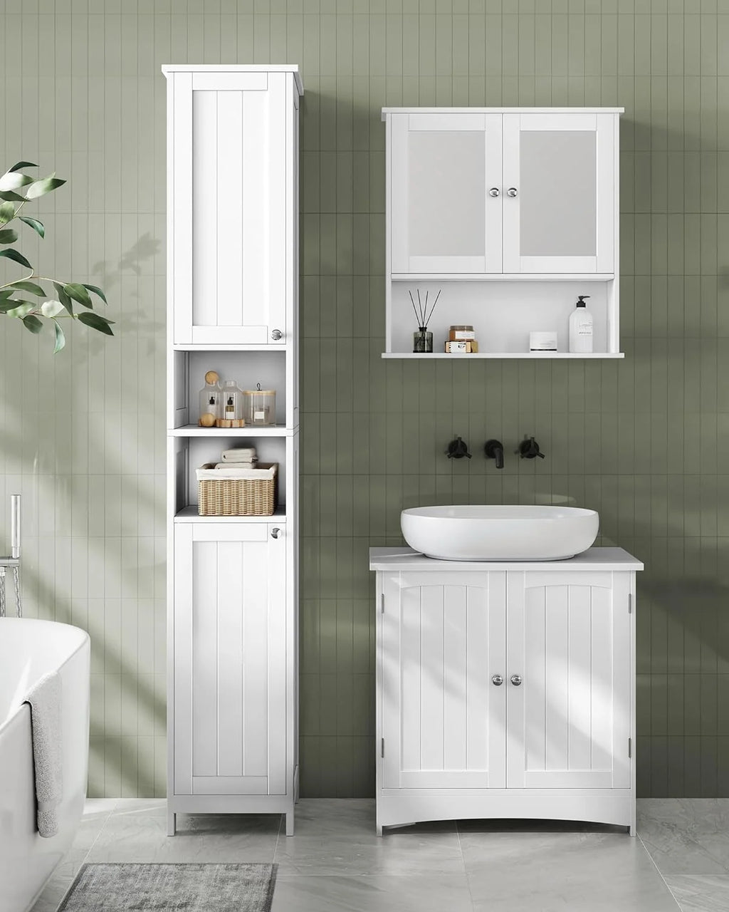 Cloud White Tall Bathroom Storage Cabinet with Adjustable Shelves E38300