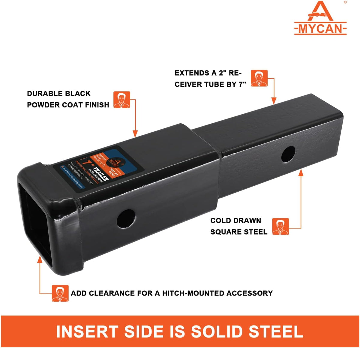 Hitch Extender 7 inch Trailer Extension for 2 inch Receiver Solid Shank 3500 lbs Pack of 2 A9265