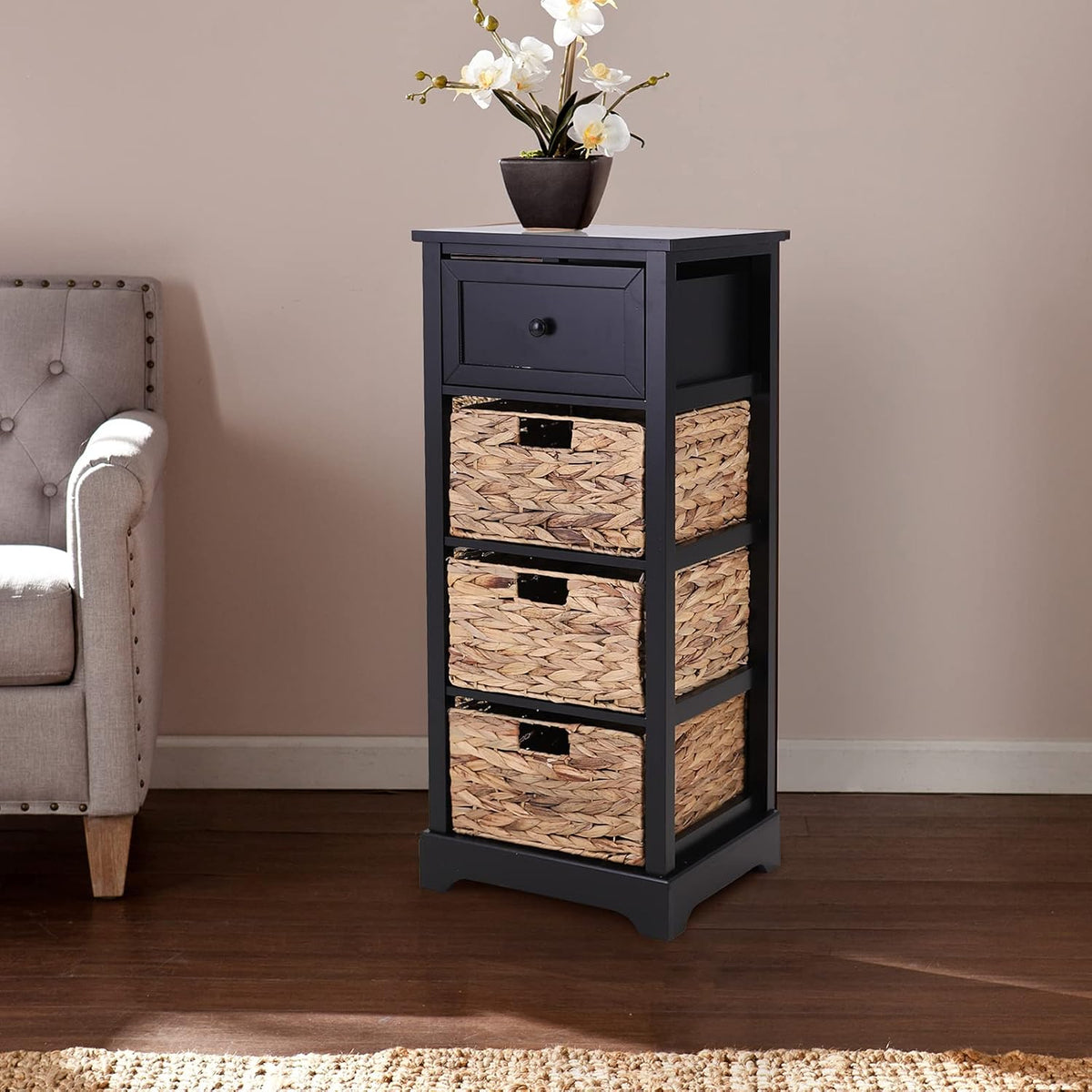 Black Storage Cabinet with 2 Drawers & 4 Removable Baskets Q444478