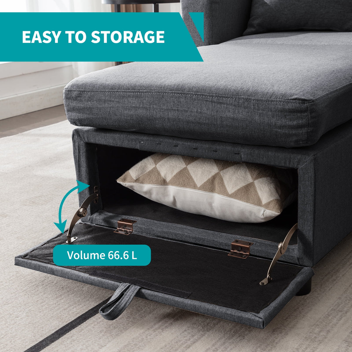 Dark Gray 6-Seater Modular Sectional Sofa with Storage Ottoman Q840369