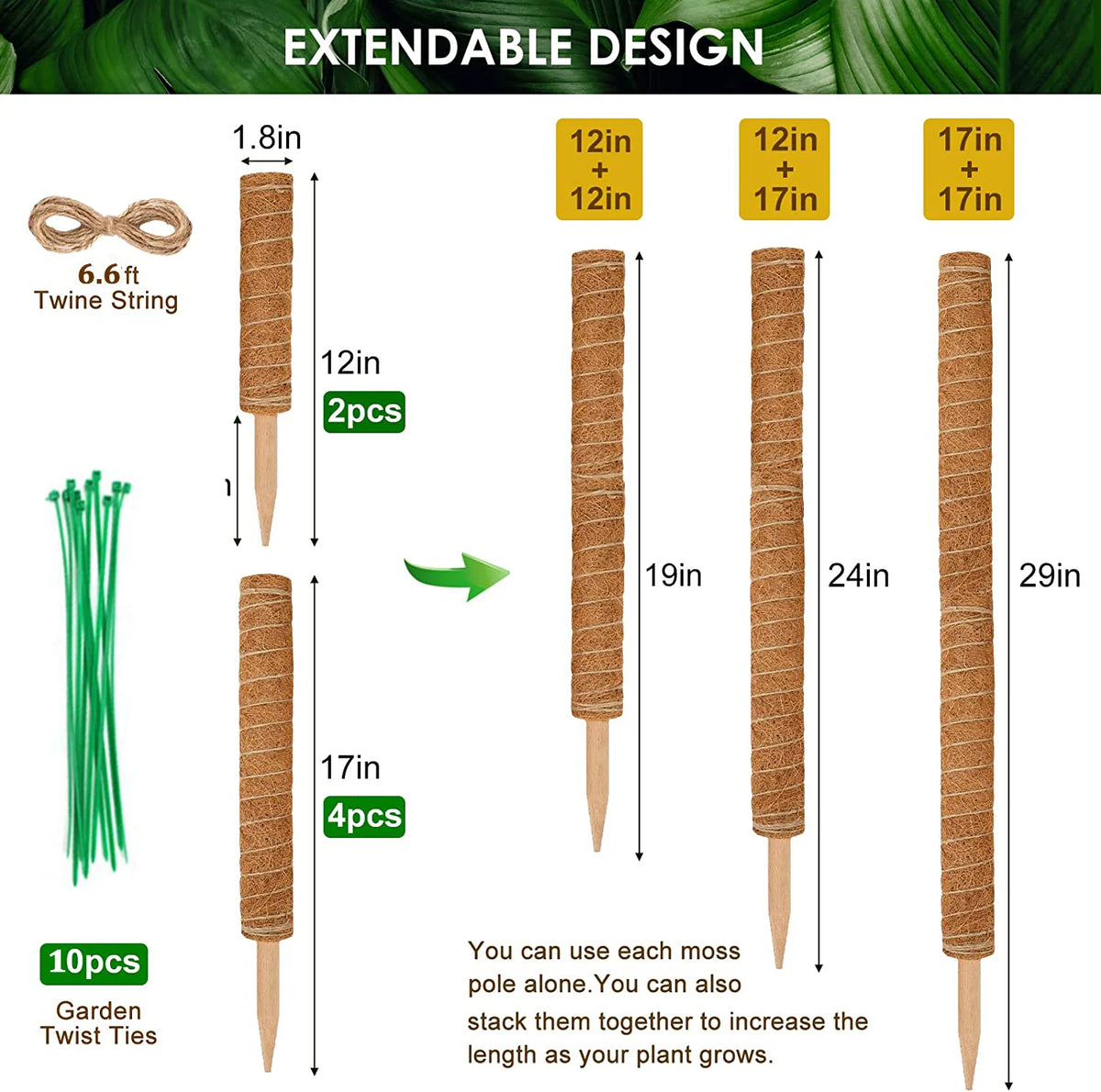 4 PCS Coir Plant Support Pole for Climbing Plants U8494
