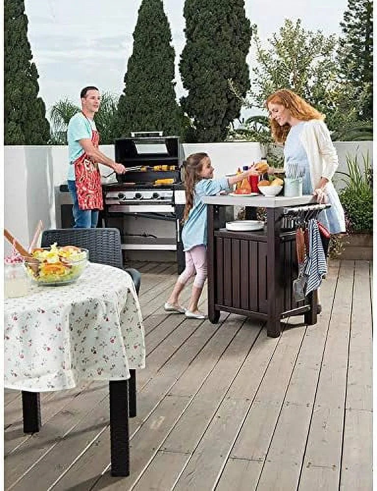 40 Gallon Portable Outdoor Grilling Cart with Stainless Steel Tabletop and Cabinet T20950