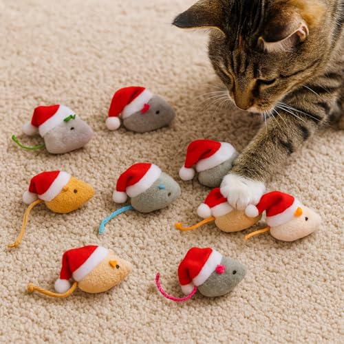 8 Pack Plush Catnip Cat Toys with Santa Hats M632436
