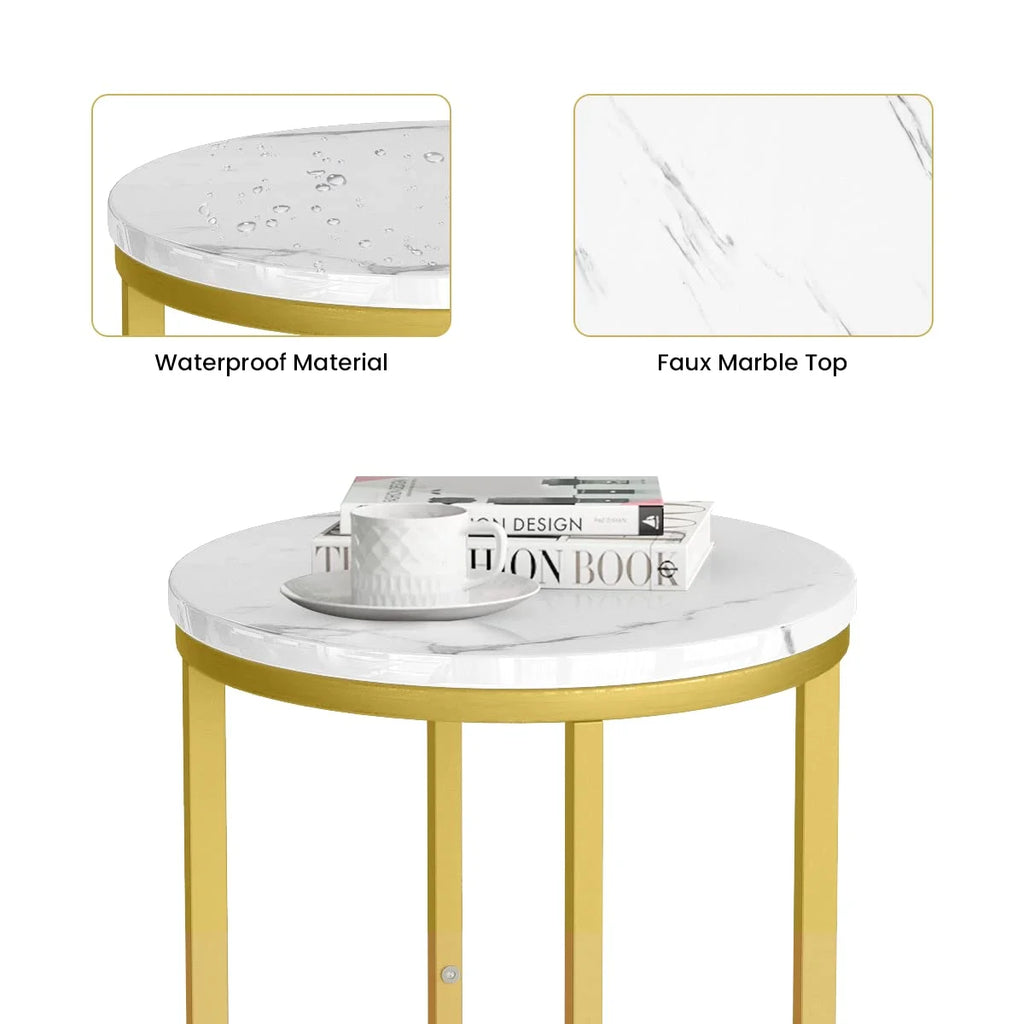 Round Faux Marble Side Table with Metal Frame V53445