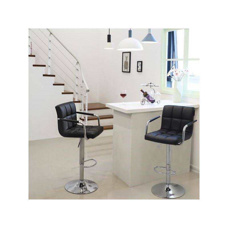 Black Leather Bar Stool Set of 2 Y38573
