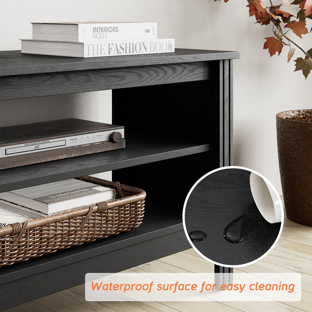 Black Wood TV Stand with 4 Open Shelves K77851