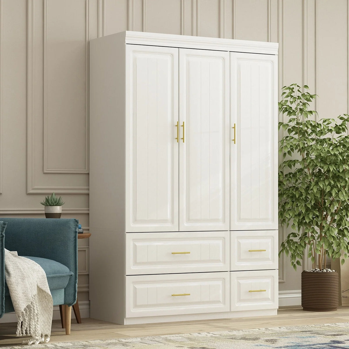 Wooden Wardrobe Armoire with Storage Cabinet Q486344