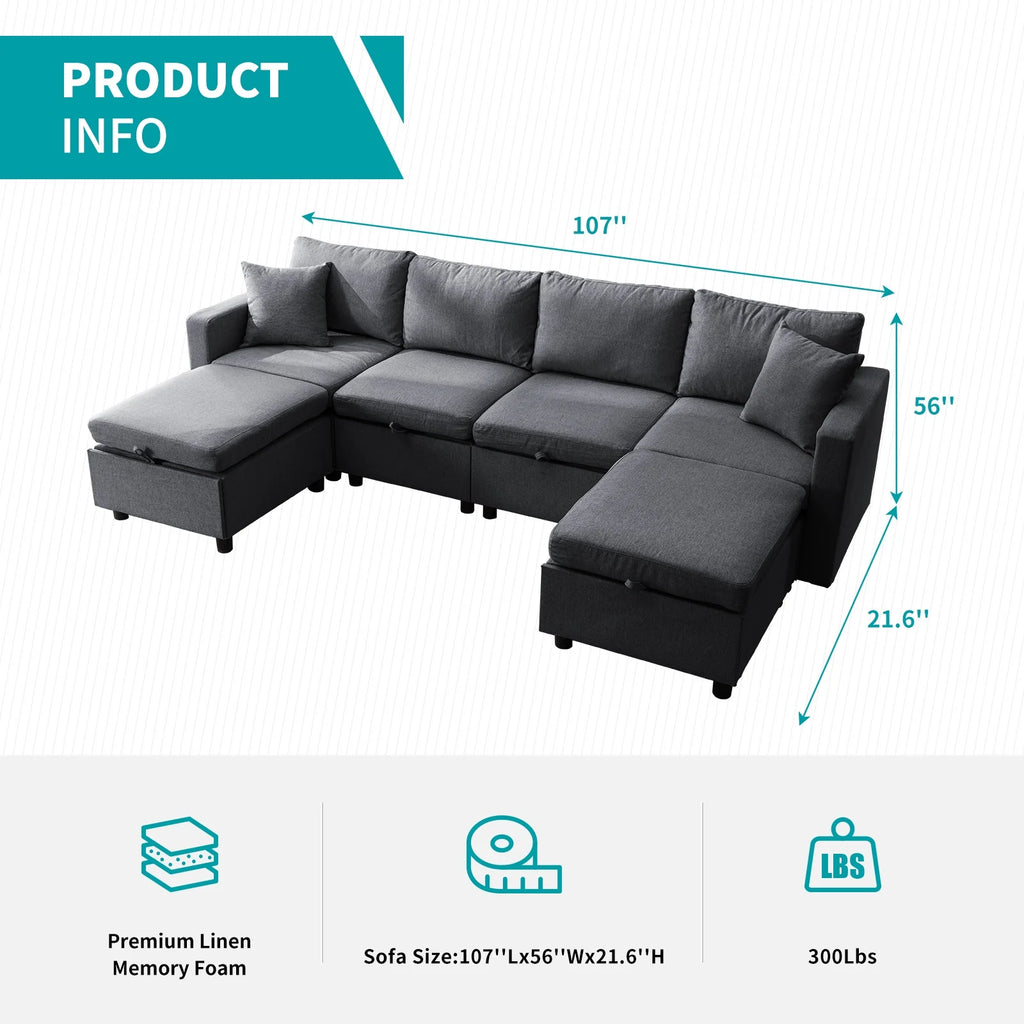 Dark Gray 6-Seater Modular Sectional Sofa with Storage Ottoman Q840369