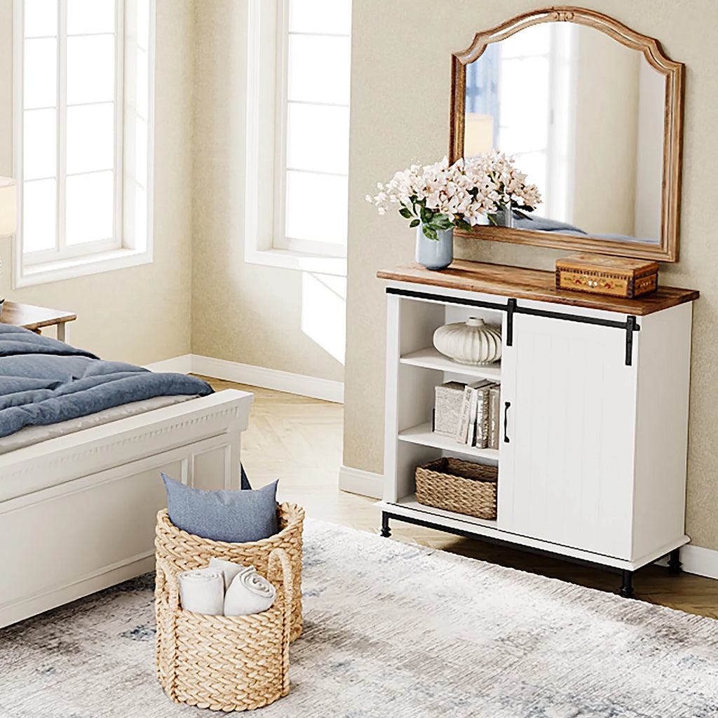 70" Farmhouse TV Stand with Sliding Barn Door B515768