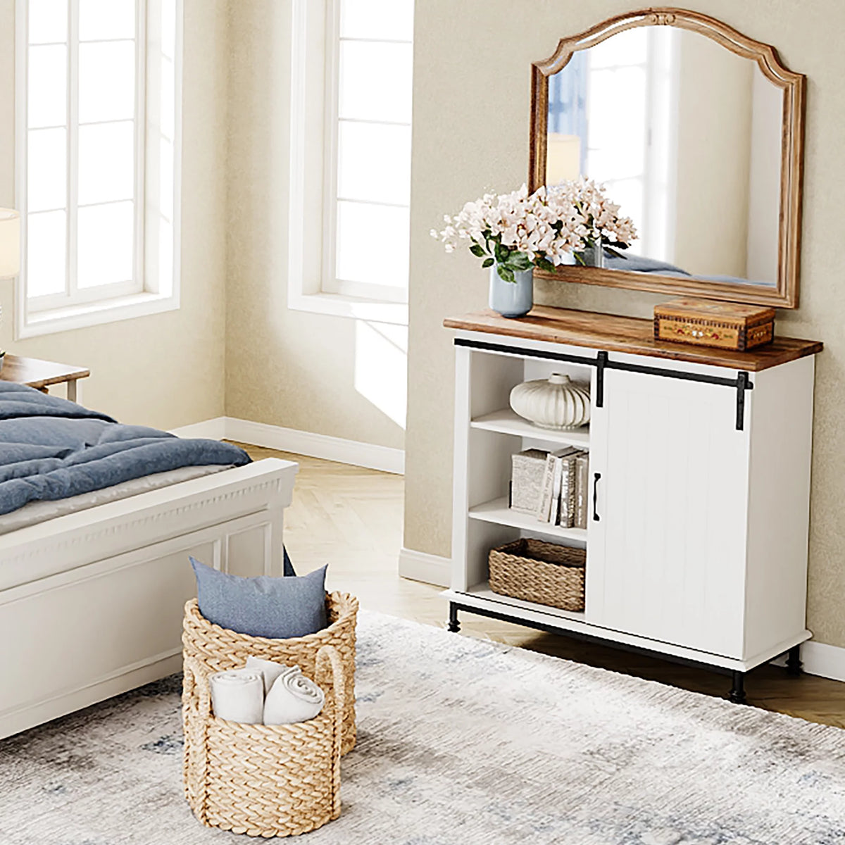 70" Farmhouse TV Stand with Sliding Barn Door B515768