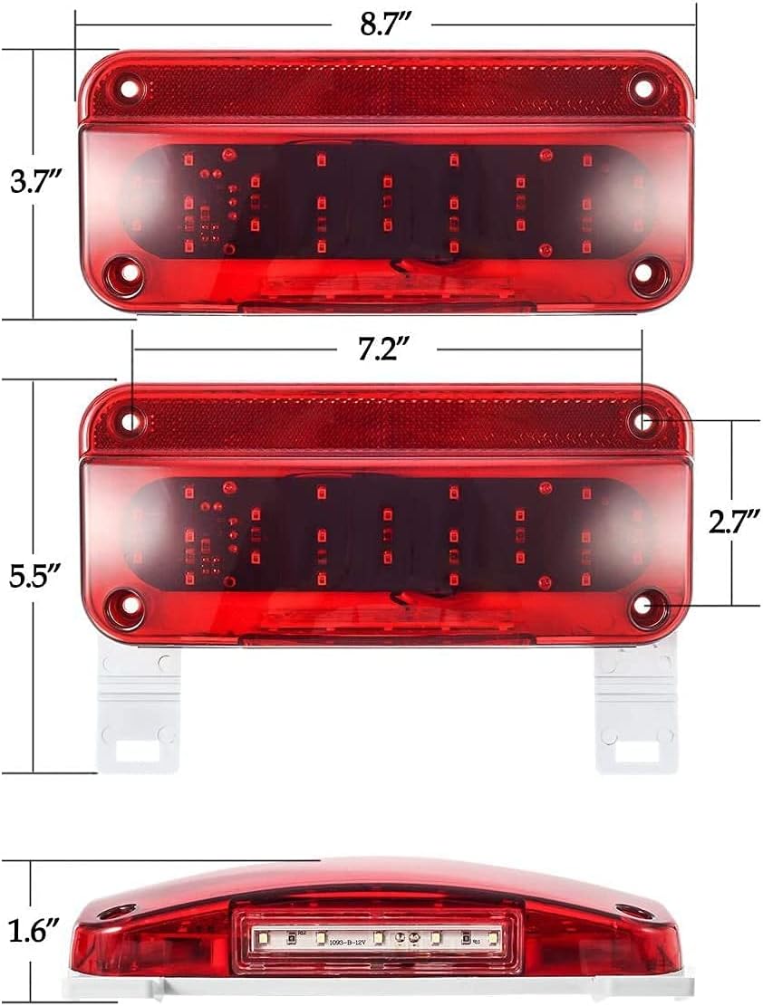 12V LED RV Camper Trailer Tail Light Kit with Amber Side Marker Clearance Lights and Red Stop Turn Brake Tail Lights U6356