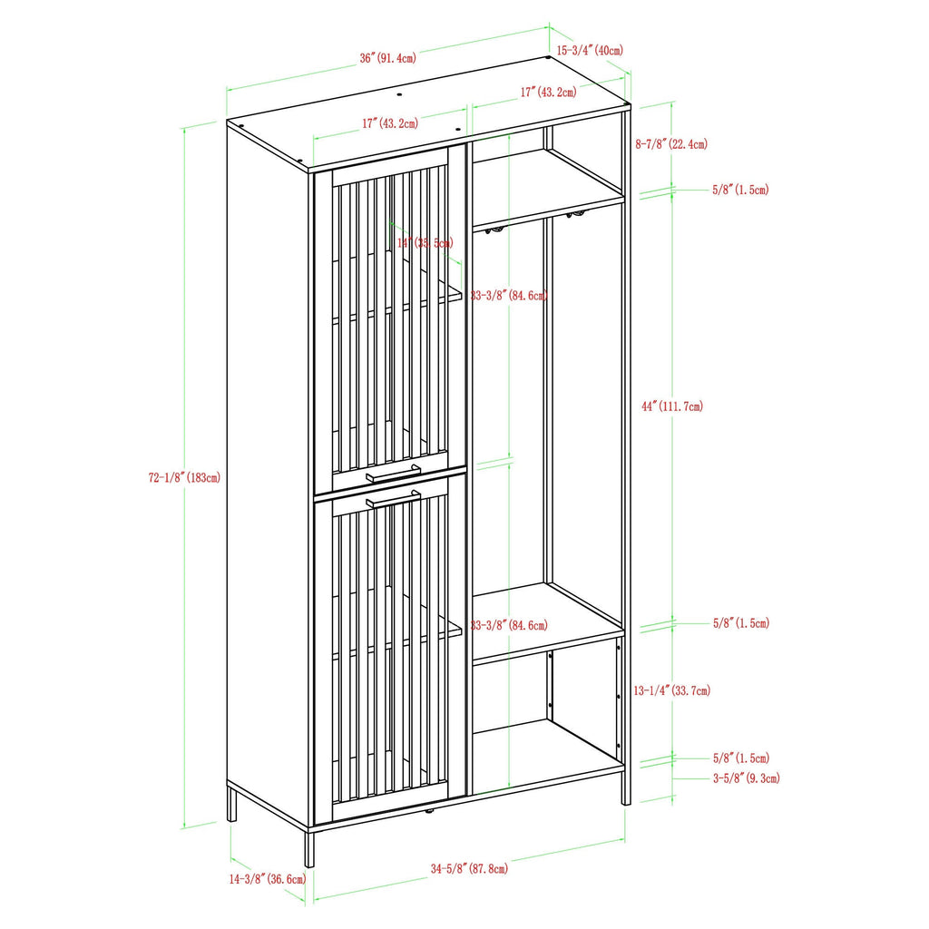 72-Inch Slat Door Hall Tree, Dark Walnut B51213