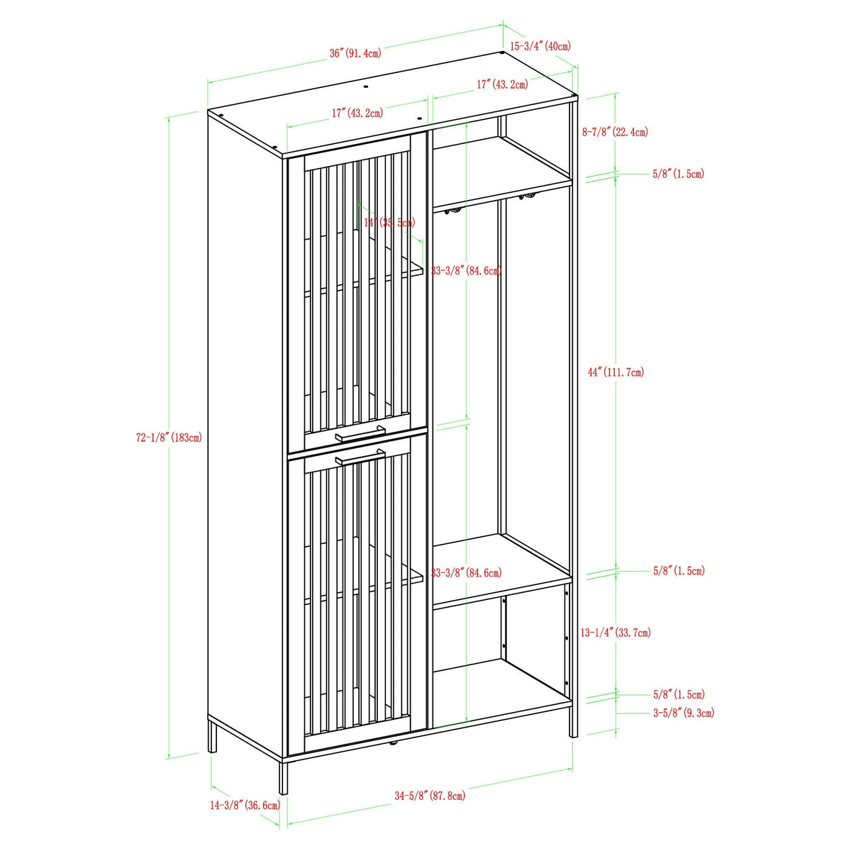 72-Inch Slat Door Hall Tree, Dark Walnut B51213