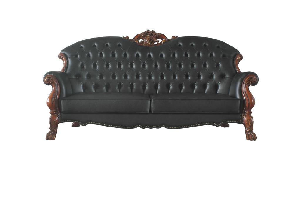 Black Faux Leather Tufted Sofa with 5 Pillows J394