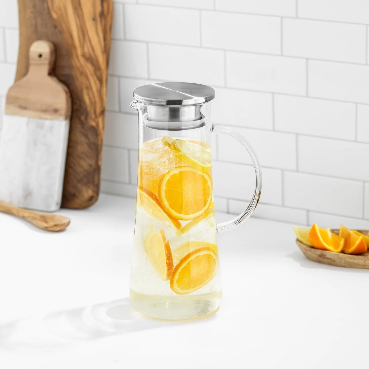Glass Pitcher with Stainless Steel Lid and Spout X421069