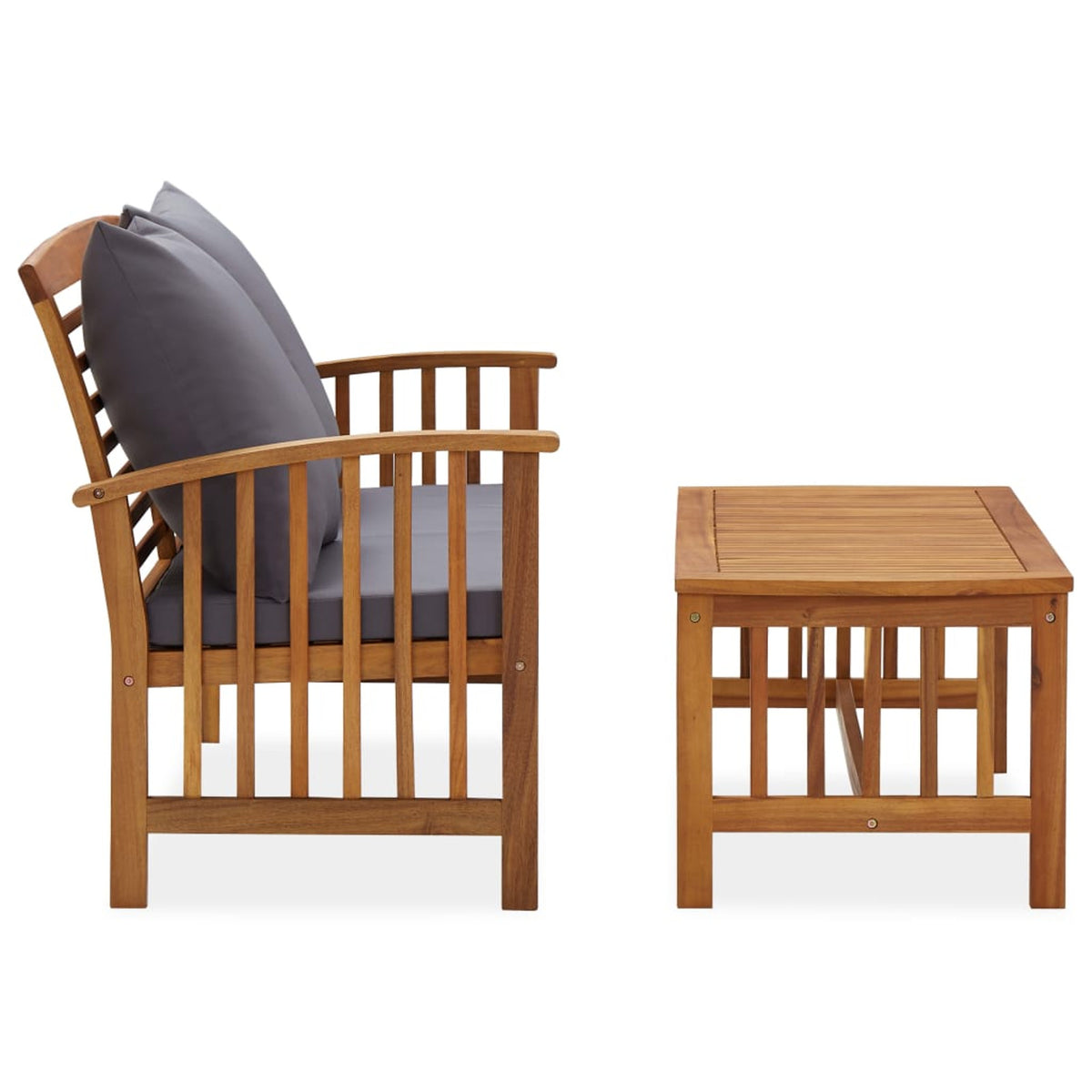 2 Piece Wooden Outdoor Conversation Set with Gray Cushion and Side Table U90117