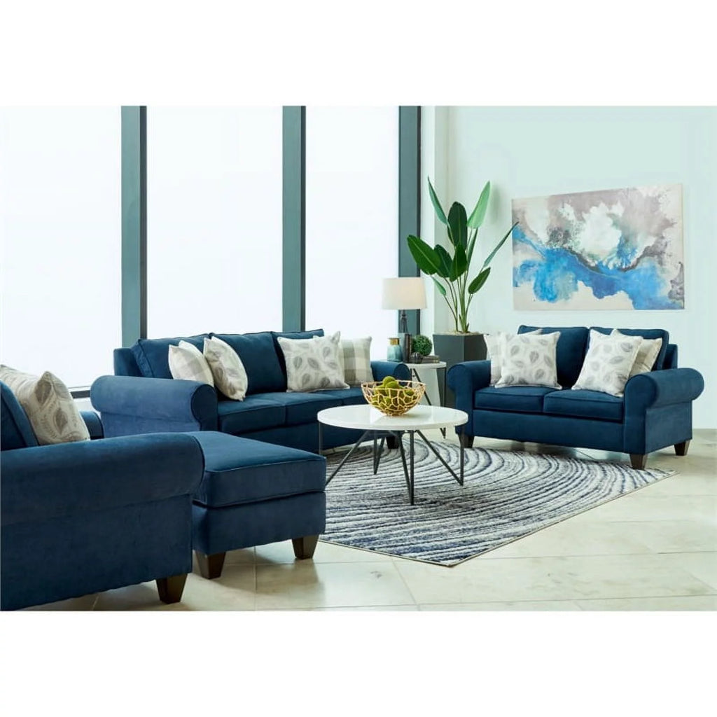 Navy Wood and Fabric Sofa C7330