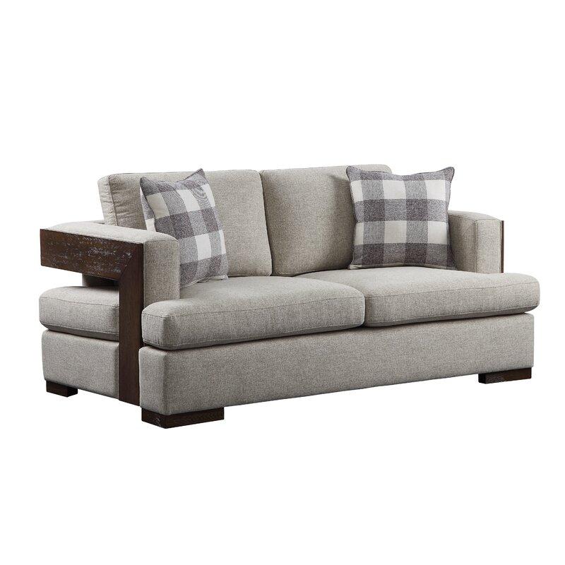 Beige Fabric & Walnut Sofa + Loveseat M6612
