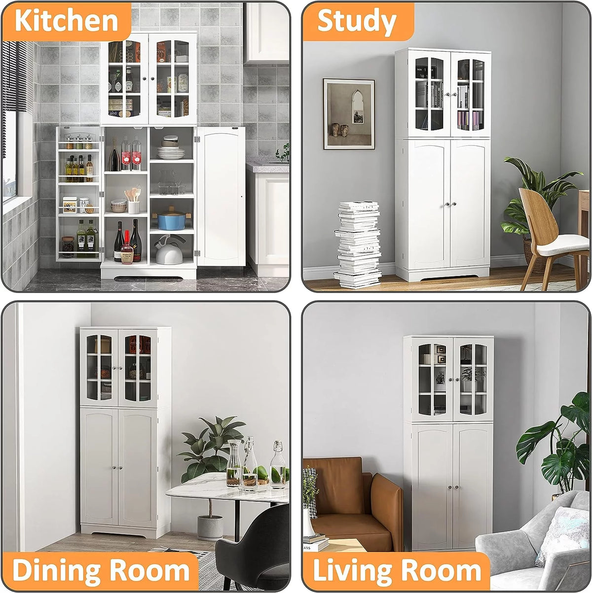 White Wood Kitchen Pantry Storage Cabinet with Doors and Shelves A2523
