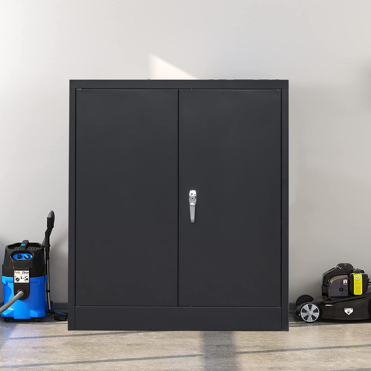 Metal Storage Cabinet with 2 Shelves and 2 Doors, Steel Locking Cabinet, 36.2 H x 31.5 W x 15.7 D (Black) M4018