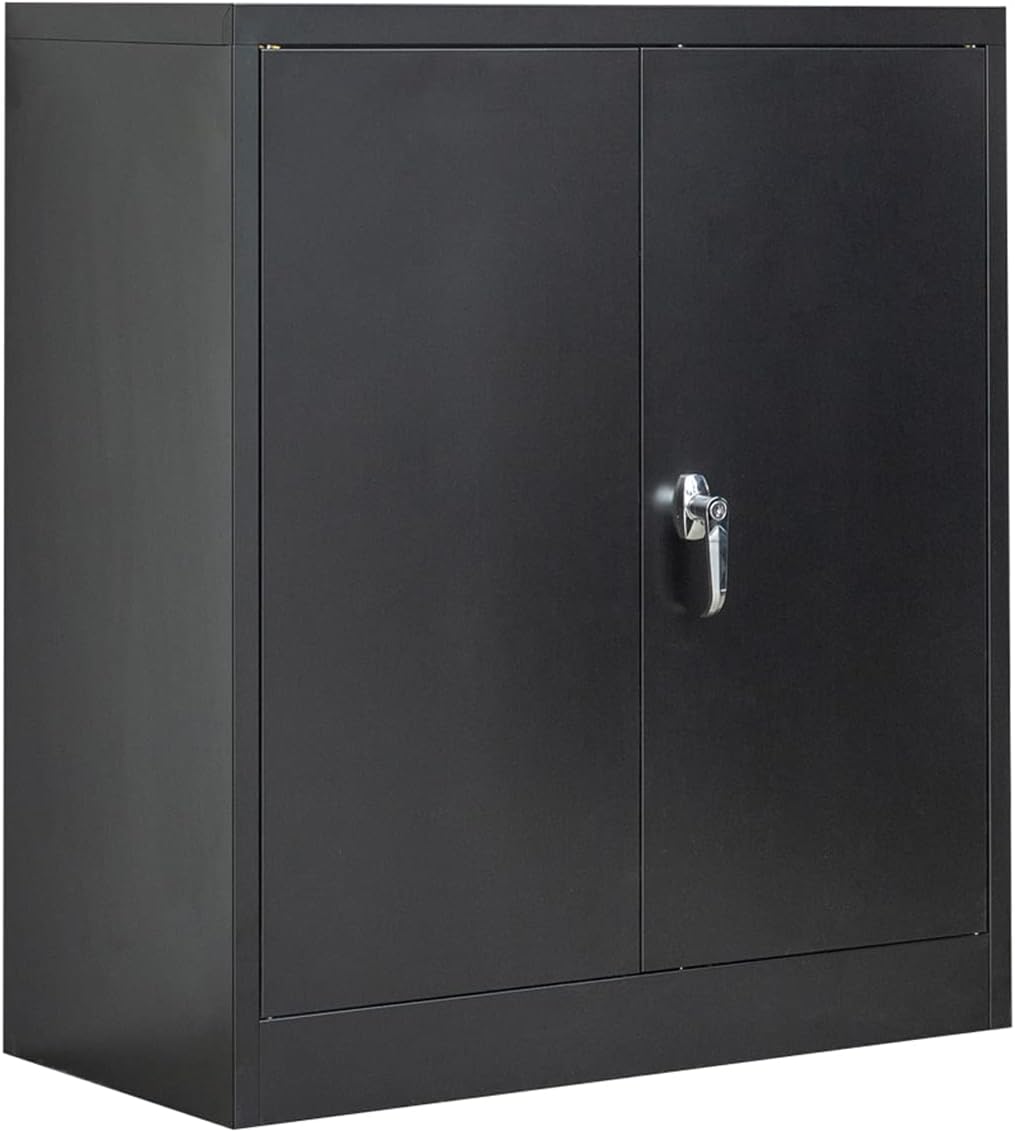 Metal Storage Cabinet with 2 Shelves and 2 Doors, Steel Locking Cabinet, 36.2 H x 31.5 W x 15.7 D (Black) M4018