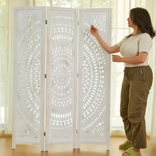 Wood Carved Folding Room Divider Screen 6 Panels D356