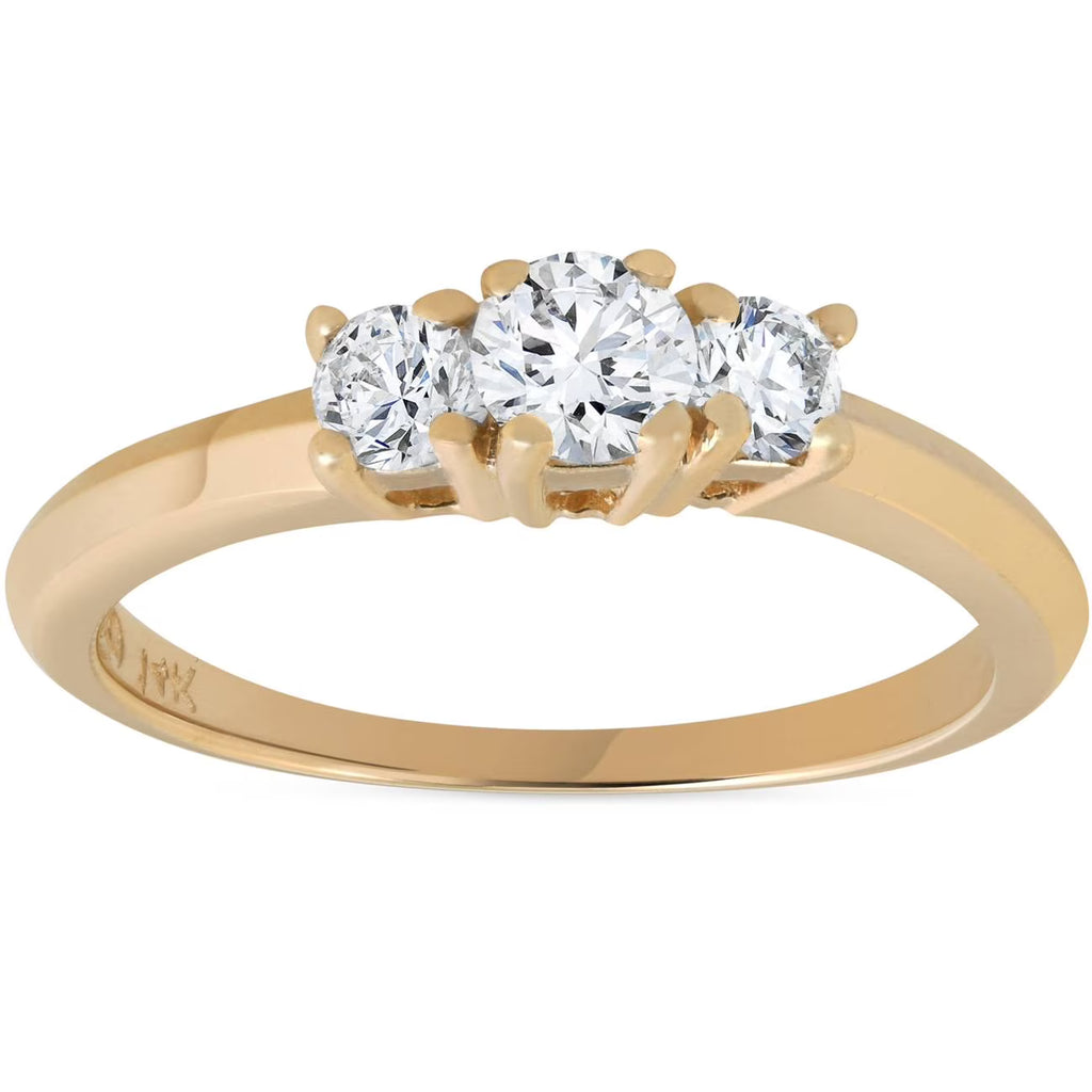 Three Stone Diamond Engagement Ring 14K Yellow Gold P788383