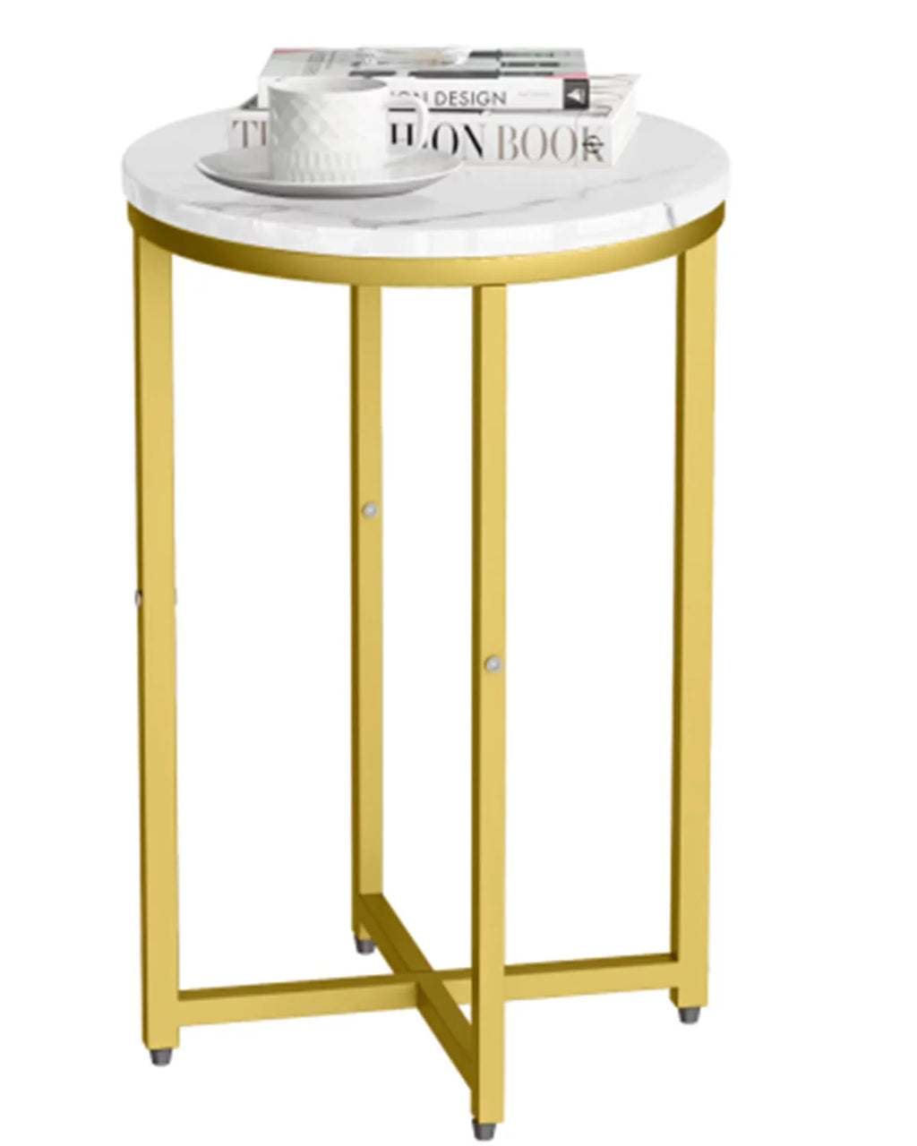 Round Faux Marble Side Table with Metal Frame V53445