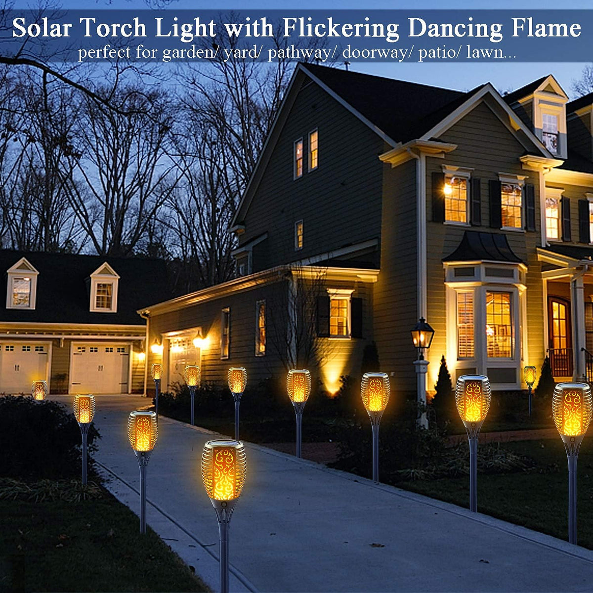 Solar Torch Light with Flickering Flame, 8 Pack Outdoor Waterproof D3577