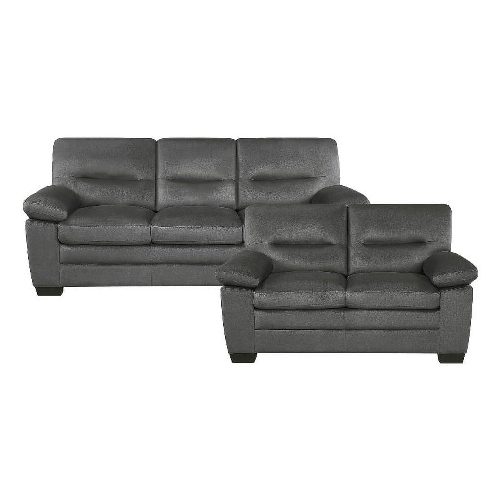 Dark Gray Textured Fabric 2-Piece Upholstered Sofa Set G198439