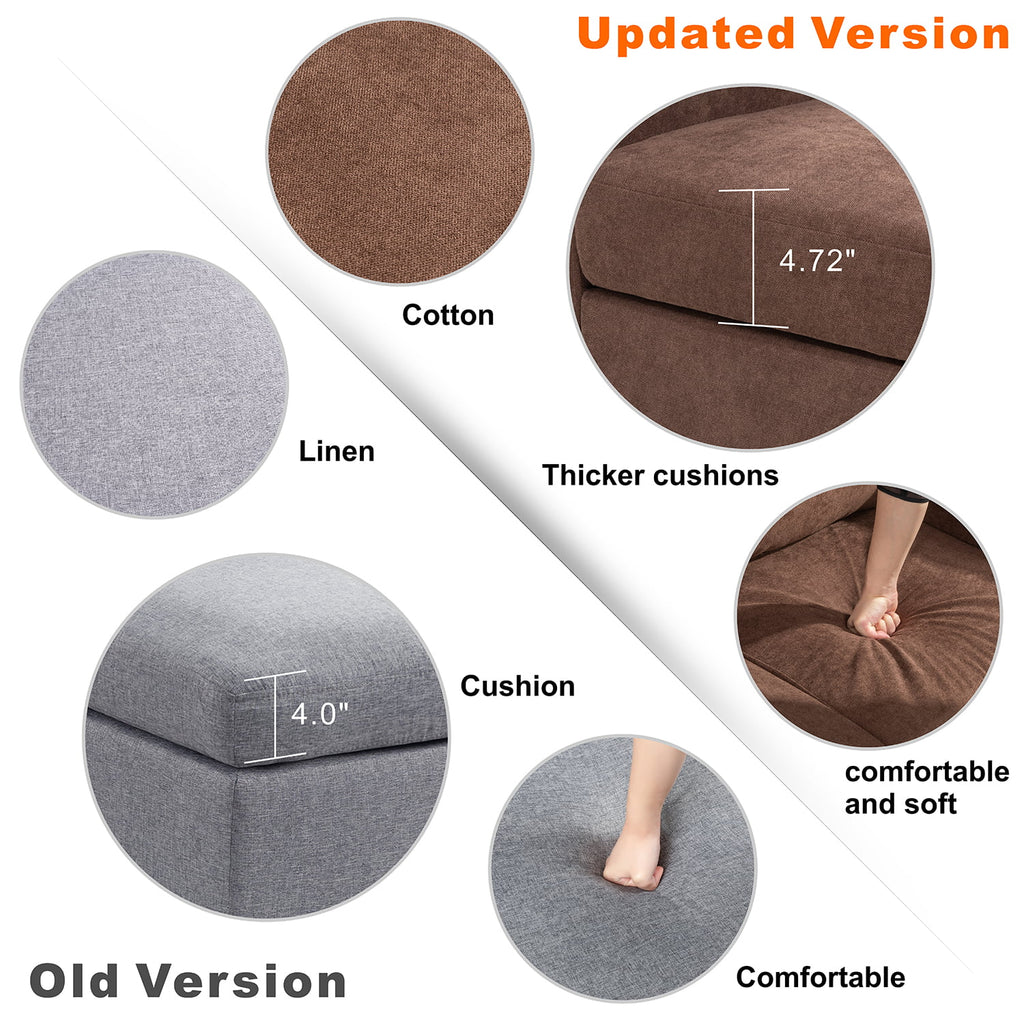 Brown L-Shaped Linen Fabric Sectional Sofa H270