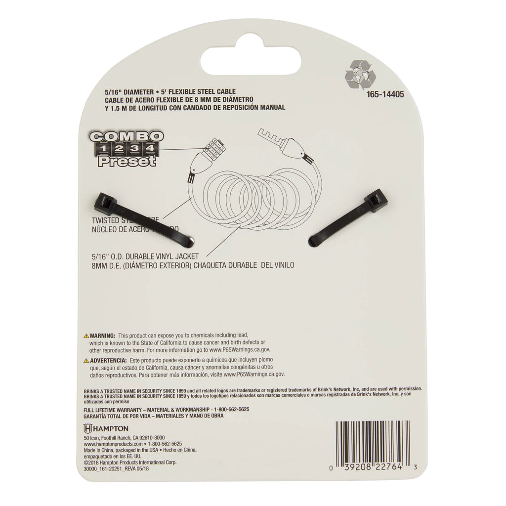 5/16 inch x 5 feet Steel Cable Lock R734